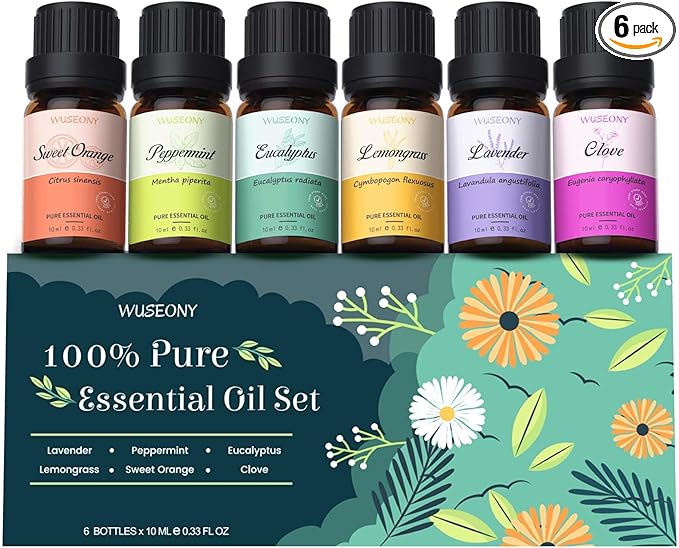 Top 6 Natural Aromatherapy Oils Gift Set, Essential Oils for Diffusers Home, Fragrance Oil Scent for Candle Soap Making - Lavender, Peppermint, Eucalyptus, Lemongrass, Sweet Orange, Clove - Bloomnest