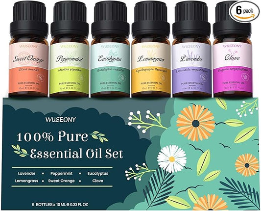 Top 6 Natural Aromatherapy Oils Gift Set, Essential Oils for Diffusers Home, Fragrance Oil Scent for Candle Soap Making - Lavender, Peppermint, Eucalyptus, Lemongrass, Sweet Orange, Clove - Bloomnest