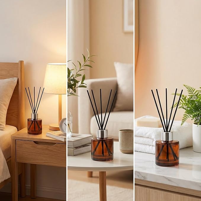 2 Pcs Empty Glass Aromatherapy Diffuser Bottles Essential Oils Containers Flower Bud Vases DIY Replacement Aromatherapy Diffuser Crafts Perfect for Home Fragrance Bathroom Decoration(Amber) Bloomnest