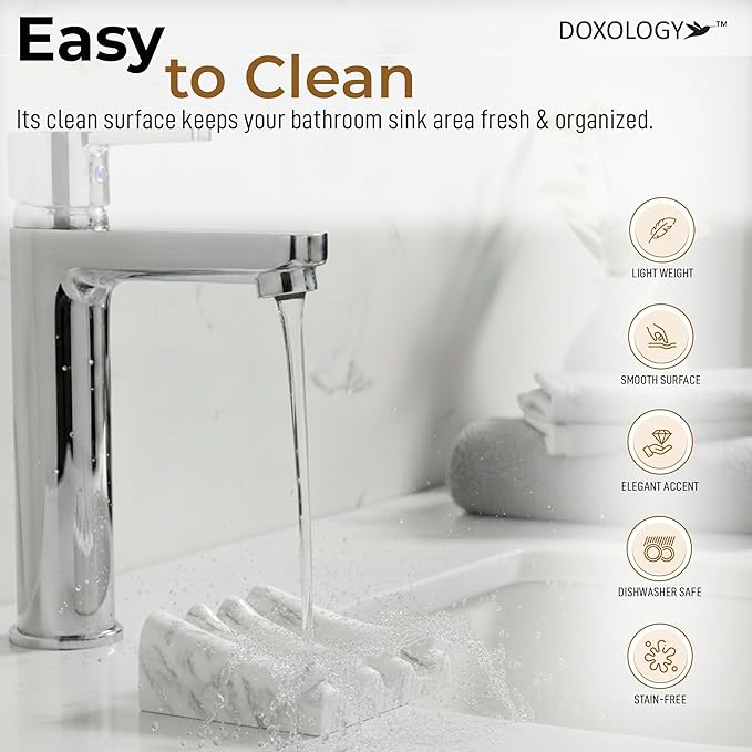 DOXOLOGY White Marble Soap Dish Bathroom Organizer - Resin Soap Dish with Rectangular Design 3.7" L x 2.8" W - Self Draining Soap Dishes Keeps Countertop Neat - Marble Look Soap Tray for Sink - Bloomnest