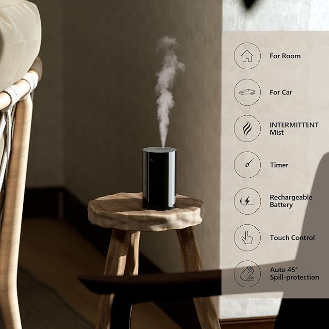 Airversa Waterless Essential Oil Diffuser Starter Kit with 2 x 30mL Fragrance Oil, Battery Operated Mini Scent Air Machine Portable Diffuser for Home Car Office Room, Black AN8 2Packs Kit - Bloomnest