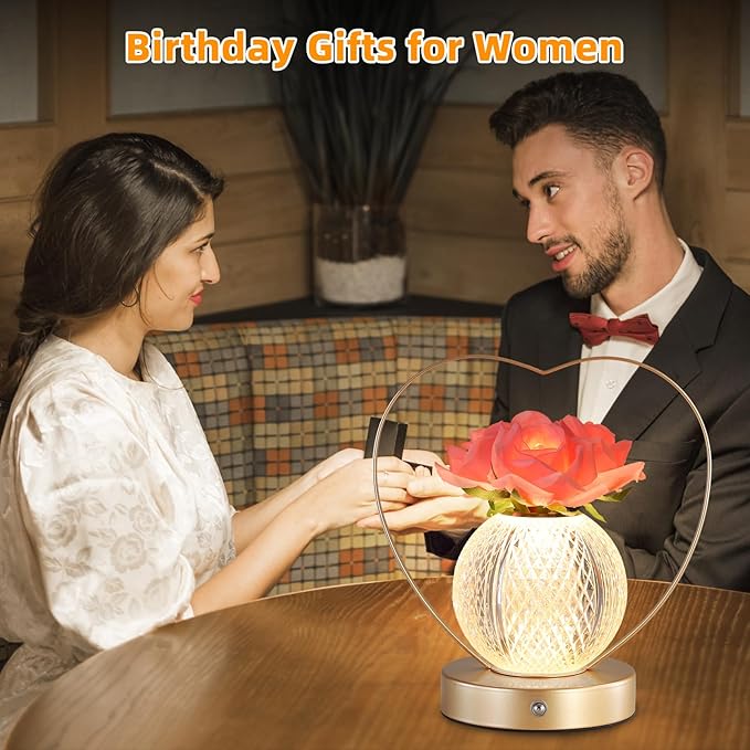 Roses Flower Touch Lamp,Rechargeable Cordless 3-Color Dimmable Small Night Light for Festival,Living Room,Dining Room,Bedroom Home Decor Birthday Gifts for Women - Bloomnest