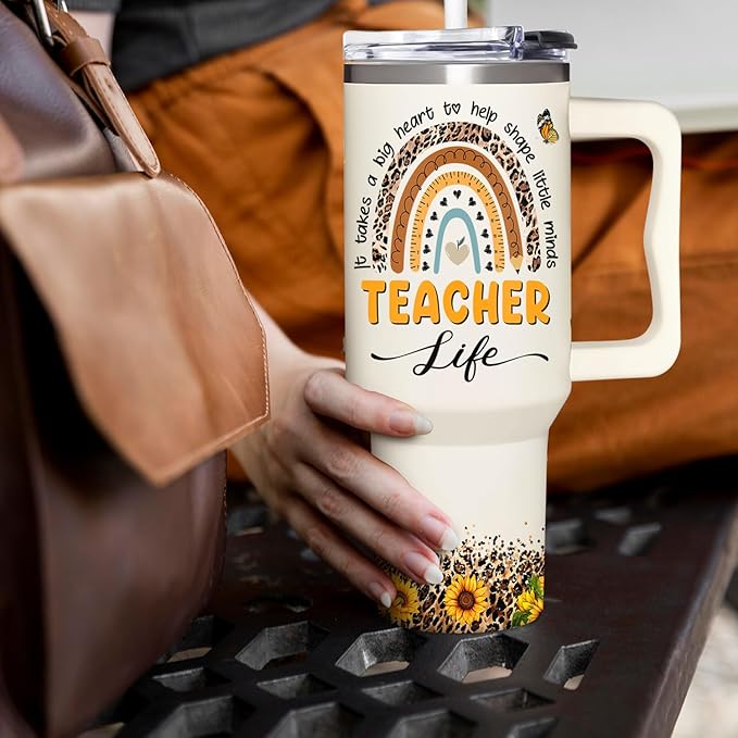 Teacher Appreciation Sunflower Tumbler 40Oz With Handle - Christmas and Graduation Gifts for Women, Thank You From Students - Bloomnest