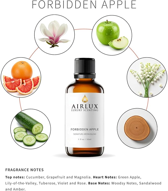 Signature Aroma Oil No. 28 Forbidden Apple – Cucumber, Grapefruit, Magnolia – Aroma Oil for Cold Air & Waterless Diffusers and DIY Crafts – 30 mL, 1.0 fl oz Glass Bottle Airlux