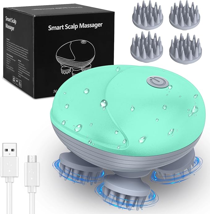 AMIR Electric Scalp Massager, Portable Head Massager with Kneading 96 Massage Nodes, Handheld Head Scratcher Massager for Stress Relax and Pain Relief, Ideal Valentine‘s Day Gift for Her/Him (Green) AMIR