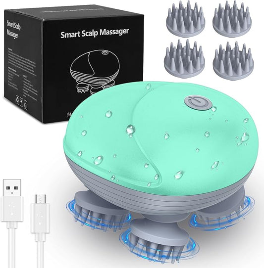 AMIR Electric Scalp Massager, Portable Head Massager with Kneading 96 Massage Nodes, Handheld Head Scratcher Massager for Stress Relax and Pain Relief, Ideal Valentine‘s Day Gift for Her/Him (Green) AMIR