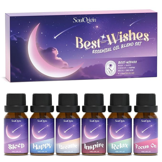 Essential Oil Blends, Essential Oils for Diffusers for Home, Best-Wishes Kit Scent Diffuser Oil, Use for Soap Candle Making- Sleep, Happy, Breathe, Inspire, Relax, Focus On - Bloomnest