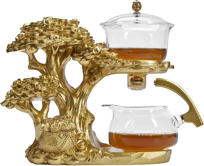 Glass Teapot Set with Infuser Semi Automatic Tea Set Magic Teapot (Tree - golden) - Bloomnest