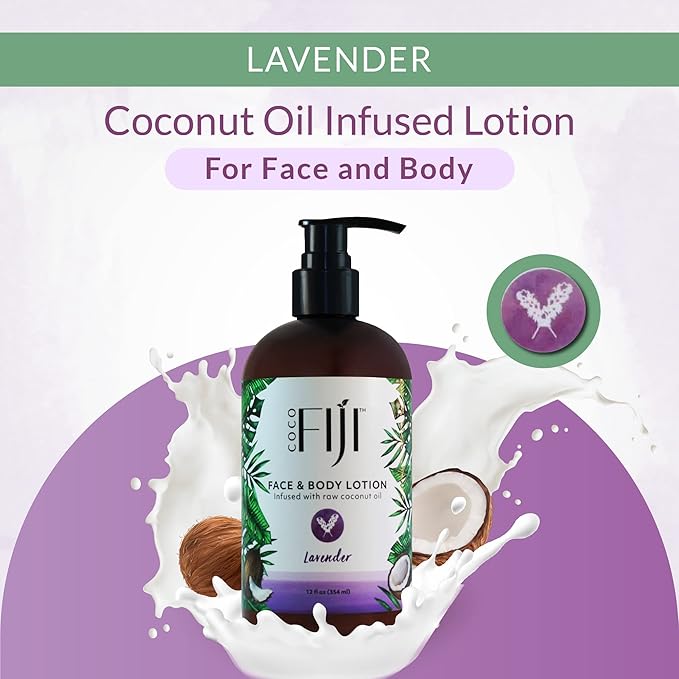 Coco Fiji Face & Body Lotion Infused With Coconut Oil | Lotion for Dry Skin | Moisturizer Face Cream & Massage Lotion for Women & Men | Lavender 12 oz, Pack of 1 - Bloomnest