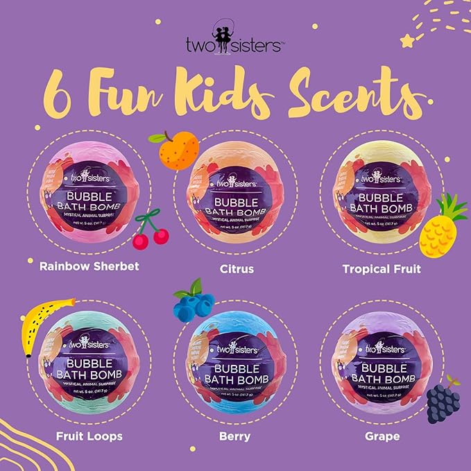 Mystical Bath Bombs for Girls and Boys with Surprise Toys Inside (6 Pack) - Large Bubble Bath Bombs for Kids - Fruity Scents, Fizzies, Made in USA, Mystic Animal - Ideal Holiday Gift by Two Sisters - Bloomnest
