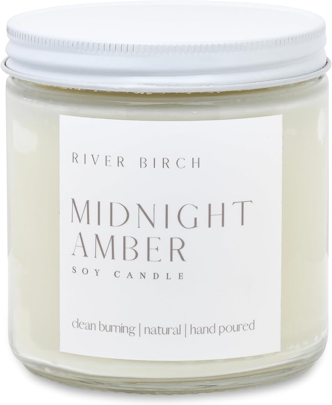 River Birch Midnight Amber Scented Candle - Premium, All-Natural, Non-Toxic, Soy Wax - 16oz Clear Jar - Bloomnest