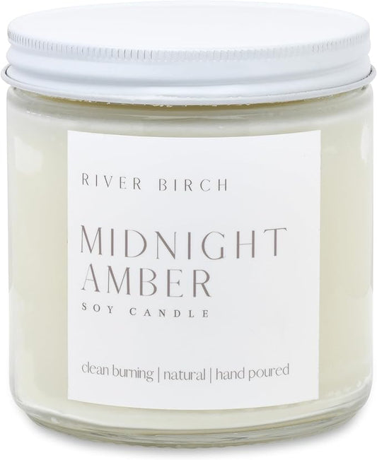 River Birch Midnight Amber Scented Candle - Premium, All-Natural, Non-Toxic, Soy Wax - 16oz Clear Jar - Bloomnest