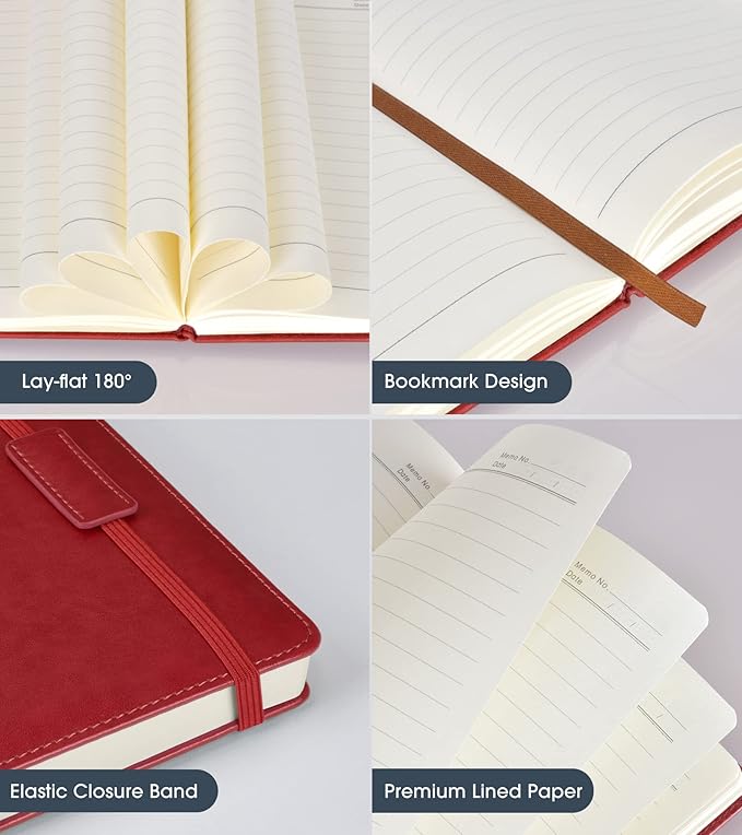 Lined Journal Notebook for Women Men,256 Pages A5 Hardcover Leather Journals for Writing,Travel,Business,Work & School,College Ruled Notebooks for Note Taking,Diary Notepad 5.7"×8.3" - Bloomnest