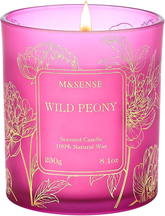 M&SENSE Floral Scented Soy Candles, Wild Peony Subtle Scented Vegan Soy Candle, 8.1oz 42-Hour Long Last Burning Time, No Toxin Bathtub Thanksgiving Christmas Date Night Romance Home Fragrance for Her - Bloomnest