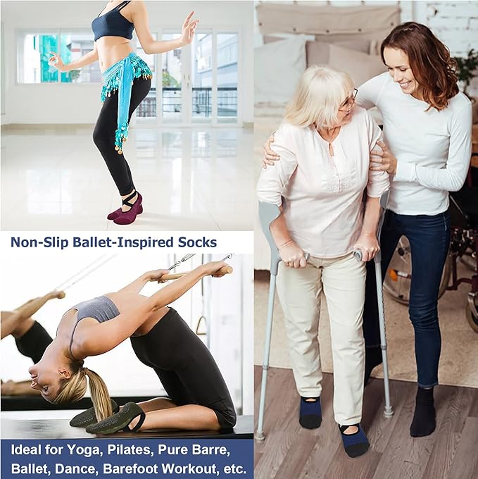 Ozaiic Pilates Socks for Women Non Slip Grip, Yoga Socks with Grippers for Barre, Hospital, Ballet, Dance, Barefoot Workout - Bloomnest