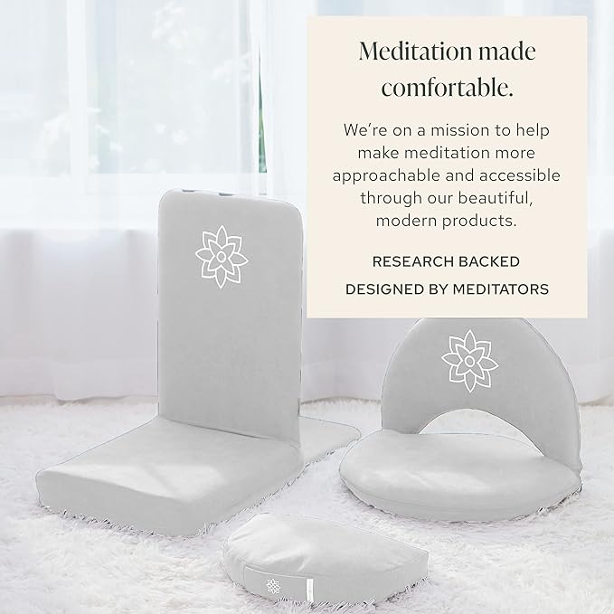 Mindful Modern Folding Pro Meditation Chair - Adjustable Meditation Seat with Back Support and Half Moon Buckwheat Meditation Cushion - Comfortable Mindfulness Living Room Floor Chair - Bloomnest