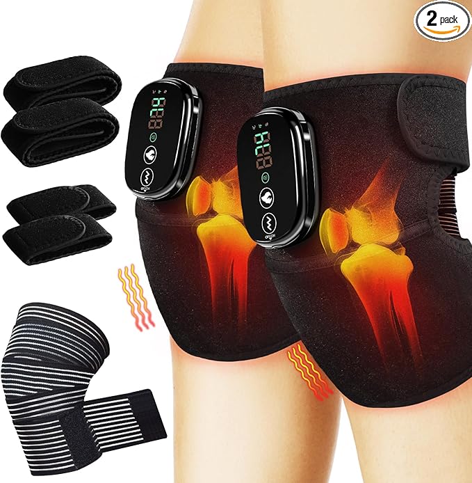 Heated Knee Massager with Heat & Vibration,3 in 1 Shoulder & Elbow Pain Relief,Cordless Rechargeable Brace Wrap for Men Women,Heating Pad with Extra Long Elastic Knee Wrap(5000mAh x 2) - Bloomnest