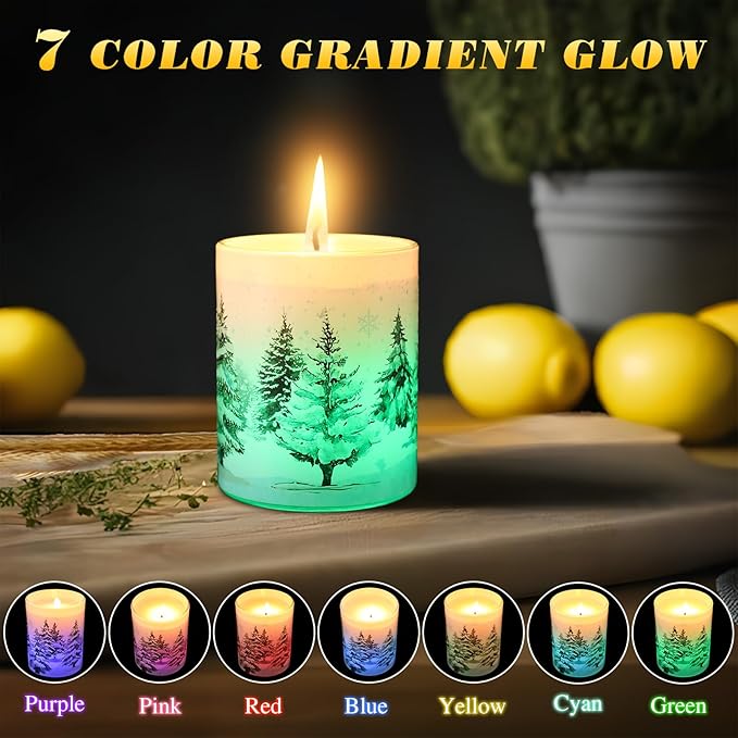 Merry Christmas Candle Jars, LED Xmas Scented Candles Can Change Into Multiple Colors, 7.6oz Soy Wax Fir Holiday Candles for Winter Small Merry Christmas Gifts(Snow Forest) - Bloomnest