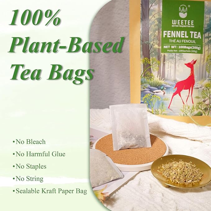 WT WEETEE Fennel Tea Bags 100 Count, 100% Natural & Pure Fennel Seeds Tea, Smooth & Sweet, No Sugar, Caffeine-Free - Bloomnest
