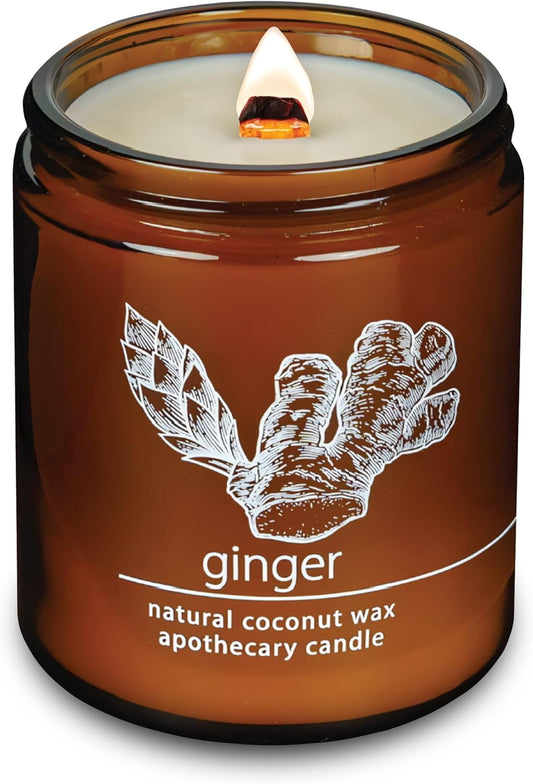 Hemlock Park Crackling Wood Wick Candle Handcrafted with Natural Coconut Wax (Standard 8 oz, Ginger)