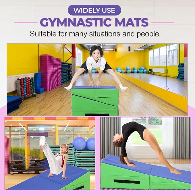 Gymnastics Mat Incline Tumbling Mats yoga mat for Home Gym, Folding Exercise Mat with Non-Slip PU Surface & Handles, Cheese Wedge Mat - Bloomnest