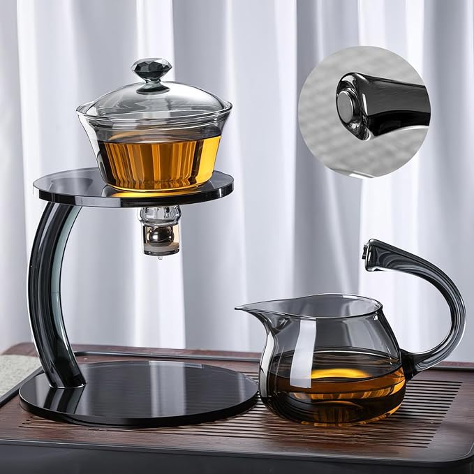 Semi Automatic Tea Set, Lazy Kungfu Tea Set, Lazy Kung Fu Drip Teapot, Magnetic Tea Pot With Magnetic Ball, Heat Resistant Gongfu Glass Teapot Set (Jl-Glass2Ellipse-black) - Bloomnest