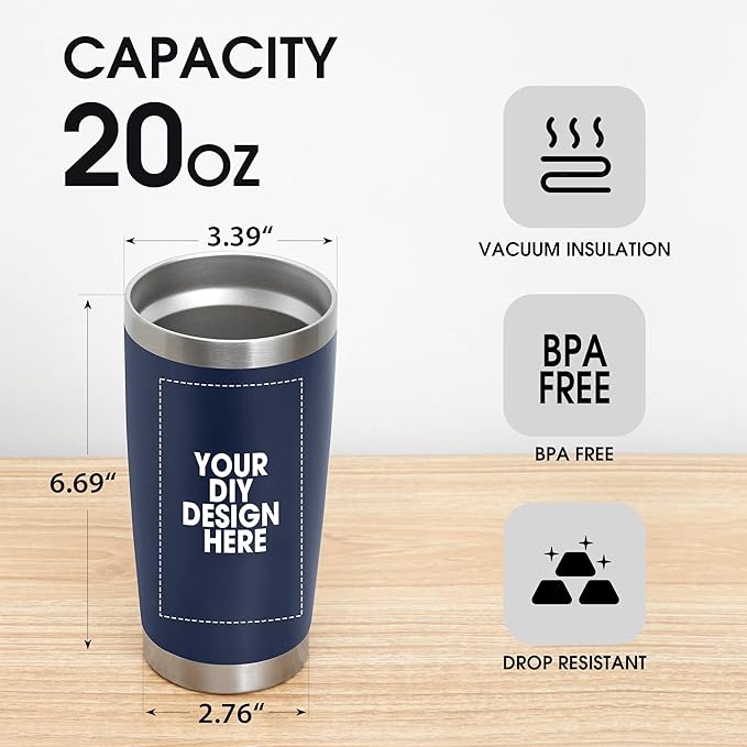 Personalized Custom Tumbler Print in USA 20oz Stainless Steel Coffee Cup with Lid & Straw Double Wall Insulated Tumbler with Colorful Text Logo Photo - Bloomnest