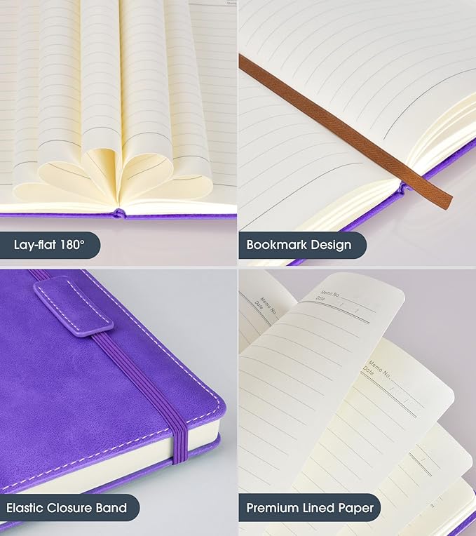 Lined Journal Notebook for Women Men,256 Pages A5 Hardcover Leather Journals for Writing,Travel,Business,Work & School,College Ruled Notebooks for Note Taking,Diary Notepad 5.7"×8.3" purple - Bloomnest