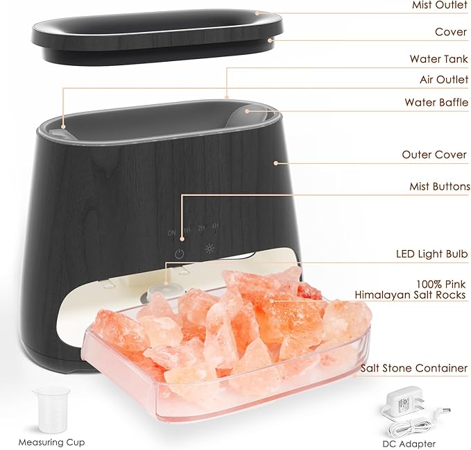 SALKING 2-in-1 Himalayan Salt Lamp & Ultrasonic Essential Oil Diffuser, Aromatherapy Diffuser Cool Mist Humidifier, Salt Therapy Lamp, Ambient Glow, 150ml (Black Wooden Grain) - Bloomnest