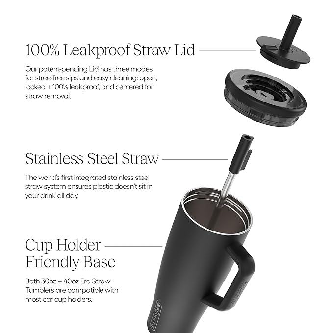 BrüMate Era 30 oz Tumbler with Handle and Straw | 100% Leakproof Insulated Water Bottle Tumbler with Lid and Flexible SoftSip Straw | Made of Stainless Steel | Cup Holder Friendly | 30oz (Matte Black) - Bloomnest