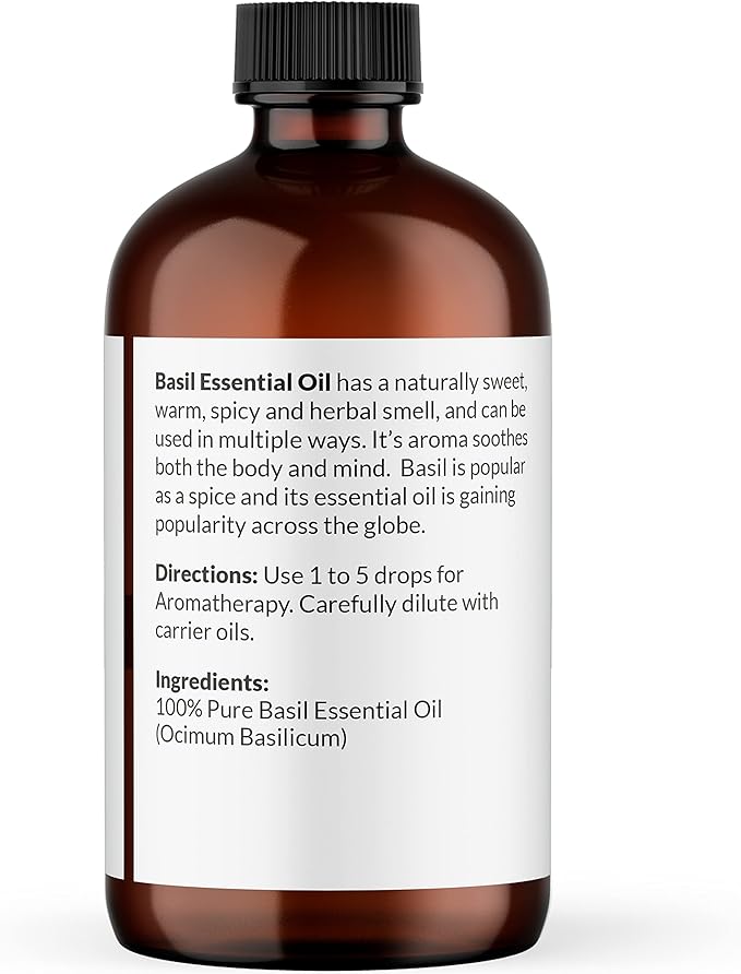 NaturoBliss 100% Pure Basil Essential Oil Therapeutic Grade Premium Quality (4 fl. oz) with Glass Dropper, Perfect for Aromatherapy - Bloomnest