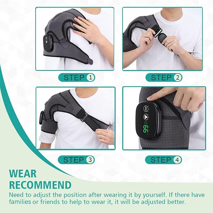 Heated Shoulder Wrap, Shoulder Heating Pads Massager for Men Women, Electric Cordless Vibration Massage Heated Shoulder Braces with 3 Heating Setting, Left Right Shoulder Massage - Bloomnest