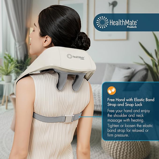 HEALTHMATE IN9532 Kneading Shoulder and Neck Massager for Pain Relief Deep Tissue 6D Shiatsu Neck and Shoulder with Heat Rechargeable Cordless Back Massager for Home, Office, Car Use, Gifts - Bloomnest