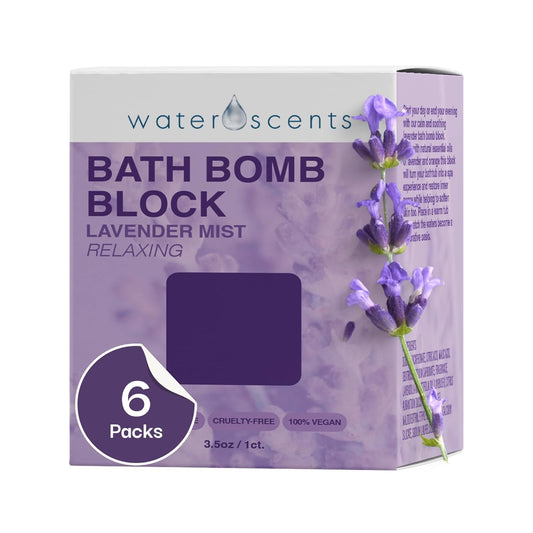 Water Scents Lavender Mist Bath Bomb Block | Vegan, Cruelty-Free & Natural | Lavender Aromatherapy Bath Bomb for Stress Relief & Moisturizing | Handmade Spa Gift for Women, 3.5 oz (6pks)