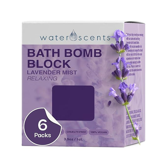 Water Scents Lavender Mist Bath Bomb Block | Vegan, Cruelty-Free & Natural | Lavender Aromatherapy Bath Bomb for Stress Relief & Moisturizing | Handmade Spa Gift for Women, 3.5 oz (6pks) - Bloomnest