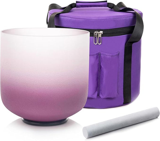 Singing Bowl 7 inch B Note 432Hz Purple Color Crown Chakra Quartz Frosted Crystal Meditation Bowl with Carrying Case Suede Mallet and O-ring - Bloomnest