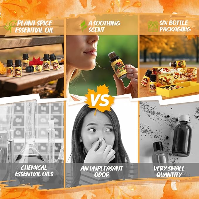 Autumn Fragrance Oils Set, Essential Oil for Diffuser, Fall Scent Diffuser Oil, Use for Soap Candle Making,Pumpkin Spice, Spiced Cider, Maple Syrup, Autumn Harvest, Cinnamon, and Apple Pie - Bloomnest