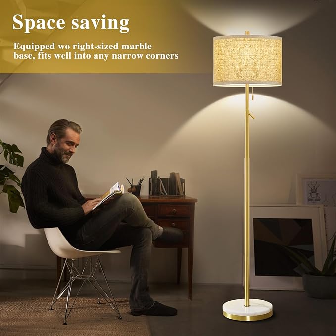 GyroVu Marble Floor Lamp, Adjustable Height Standing Lamp with Marble Base Tall Lamp with Pull Chain Switch Floor Lamps for Living Room, Bedroom & Office Bulbs Not Included(Gold) - Bloomnest