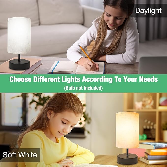 Small Table Lamp, Minimalist with Flaxen Shade, 9 Inch Design for Bedroom & Dorm Room, 2 Pack - Bloomnest