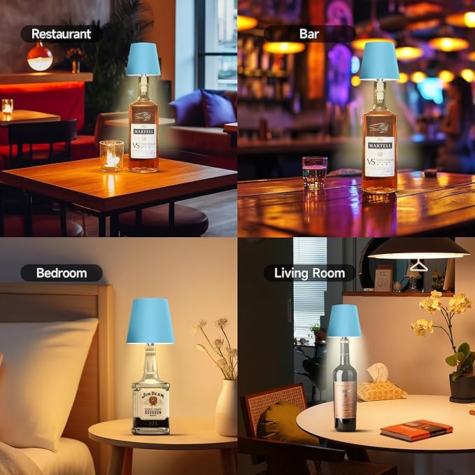 2025 New Wireless Bottle Lamp - LED Bottle Lights for Liquor & Wine Bottles, Cordless Lampshade, Whiskey Bottle Top Light, Bottle Stopper Night Light Kit, Rechargeable 3-Tone Touch-Dimmable - Bloomnest