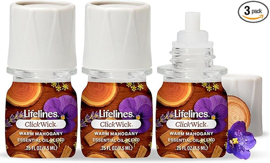 Lifelines ClickWick Essential Oil Blends for Lifelines Diffusers, 3-Pack Warm Mahogany Set – Essential Oil Blend Refill for Candle, Plant & Shower Aromatherapy Diffuser – Fragrance for Diffusers - Bloomnest