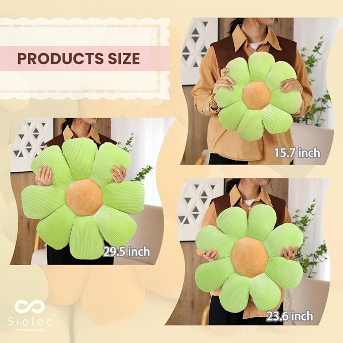 sioloc Flower Pillow,Flower Shaped Throw Pillow Butt Cushion Flower Floor Pillow,Seating Cushion,Cute Room Decor & Plush Pillow for Bedroom Sofa Chair(Light Green,23.6'')