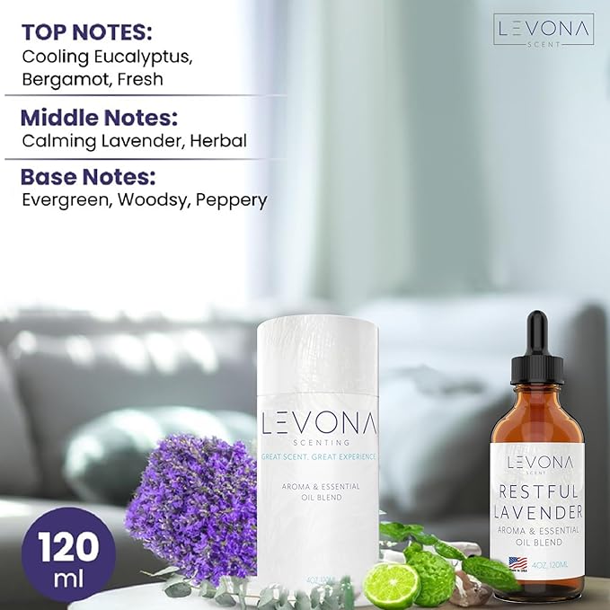 Levona Scent Essential Oils - Scents for Home, Hotel & Office Use - Perfect for Home Diffuser & Humidifiers - Aroma Fragrance Oil, Ideal for Massage, Relaxation, and Spa - Restful Lavender, 120ml - Bloomnest