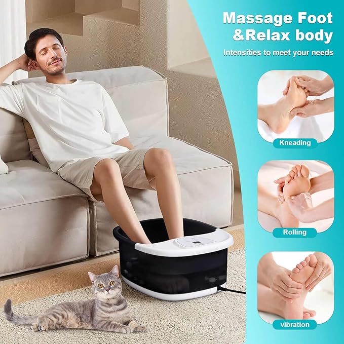 Foot Spa Bath Massager with Heat, Foot Bath with 22 Massage Rollers, Temperature Control, Jets, Bubbles, Epsom Salt and Vibration. Pedicure Foot Spa for Relaxation - Black