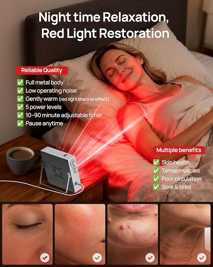 Red Light Therapy Panel for Body, 6 Wavelengths (630 nm, 660 nm, 810 nm, 830nm, 850 nm, 940 nm), 16LEDs, Near‑Infrared Light Therapy Device, Ease Discomfort and Revitalize Skin(White)