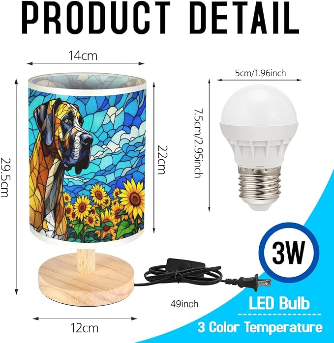 Great Dane Table Lamp LED 3-Color Pressed Bedside, Dog Shade Lamp with Wood Base for Bedroom Living Room Desk Office - Bloomnest