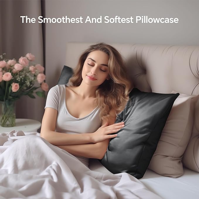 INFIIXSO Mulberry Silk Pillowcase for Hair and Skin, Silk Pillow Cases King Size with Hidden Zipper 20x40 Inches, Extraordinary Smooth and Soft Cooling Pillow Cases for Hot Sleepers(Black, 1 Pack) - Bloomnest