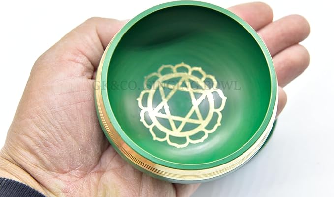 GK&CO. 3 Inch Green Color Chakra Tibetan singing bowls set, choose your favorite chakra bowl, improve your chakra meditation practice (Heart Chakra) - Bloomnest