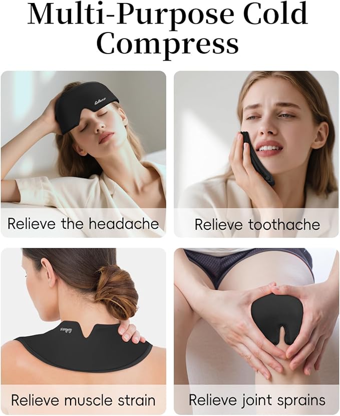 Cooling Eye Mask for Puffy Eyes, Headache and Migraine Relief Gel Eye Mask, for Headache, Puffiness, Eye Strain, Sinusitis & Post-Surgery Care – Large Soft Reusable Cold Eye Compress (Black)