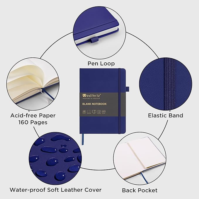 &And Per Se Blank Journal Notebook, 160 Pages, A5 5.7 x 8 inches 100 gsm Thick Paper Notebook Journals for Writing, Hardcover Notebook(1 Pack, Royal Blue)